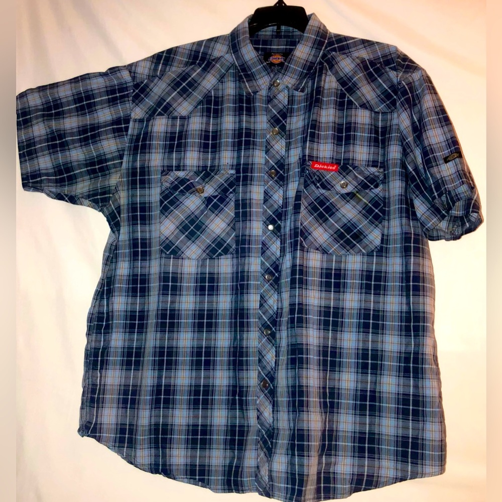 Dickies Casual Shirt short sleeve Men’s Size Large western cowboy blue plaid
